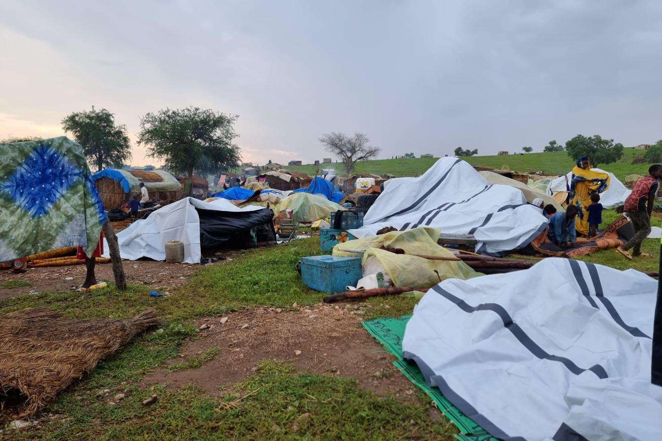 Makeshift shelters of those fleeing flooding in eastern Chad.