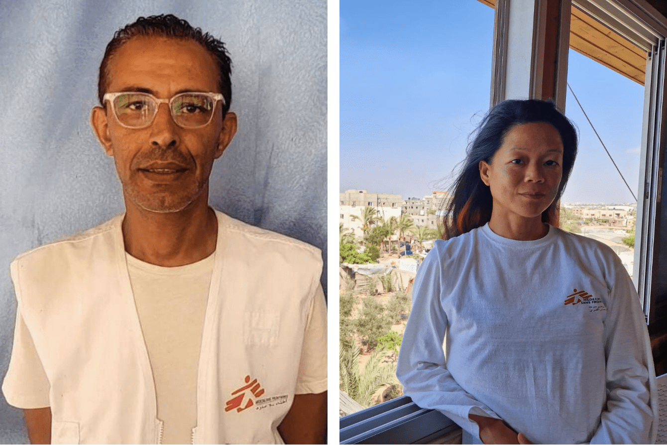 Dr. Mohammad Abu Mughaiseb and Amy Kit-Mei Low, MSF medical staff at Nasser Hospital.